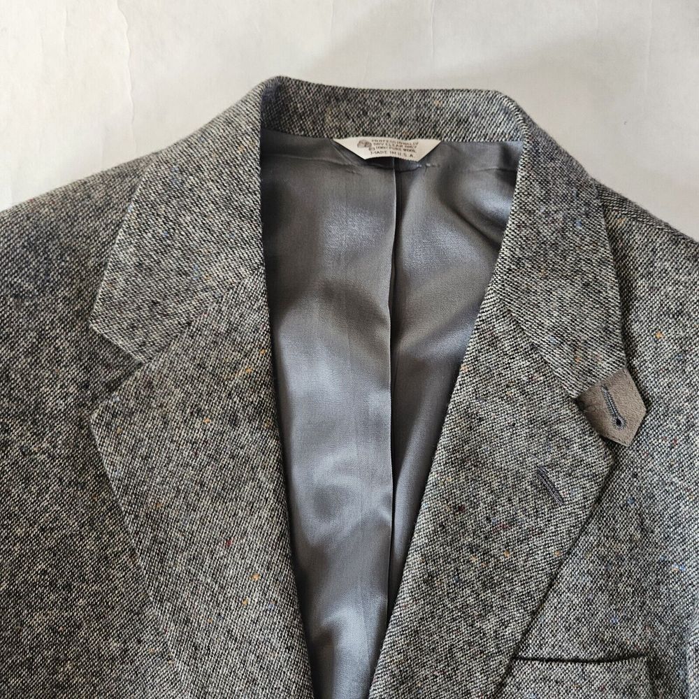 Stewart County 44L Tall Tweed Classic Wool Sport Coat Elbow Patch Throat Latch - Picture 3 of 16